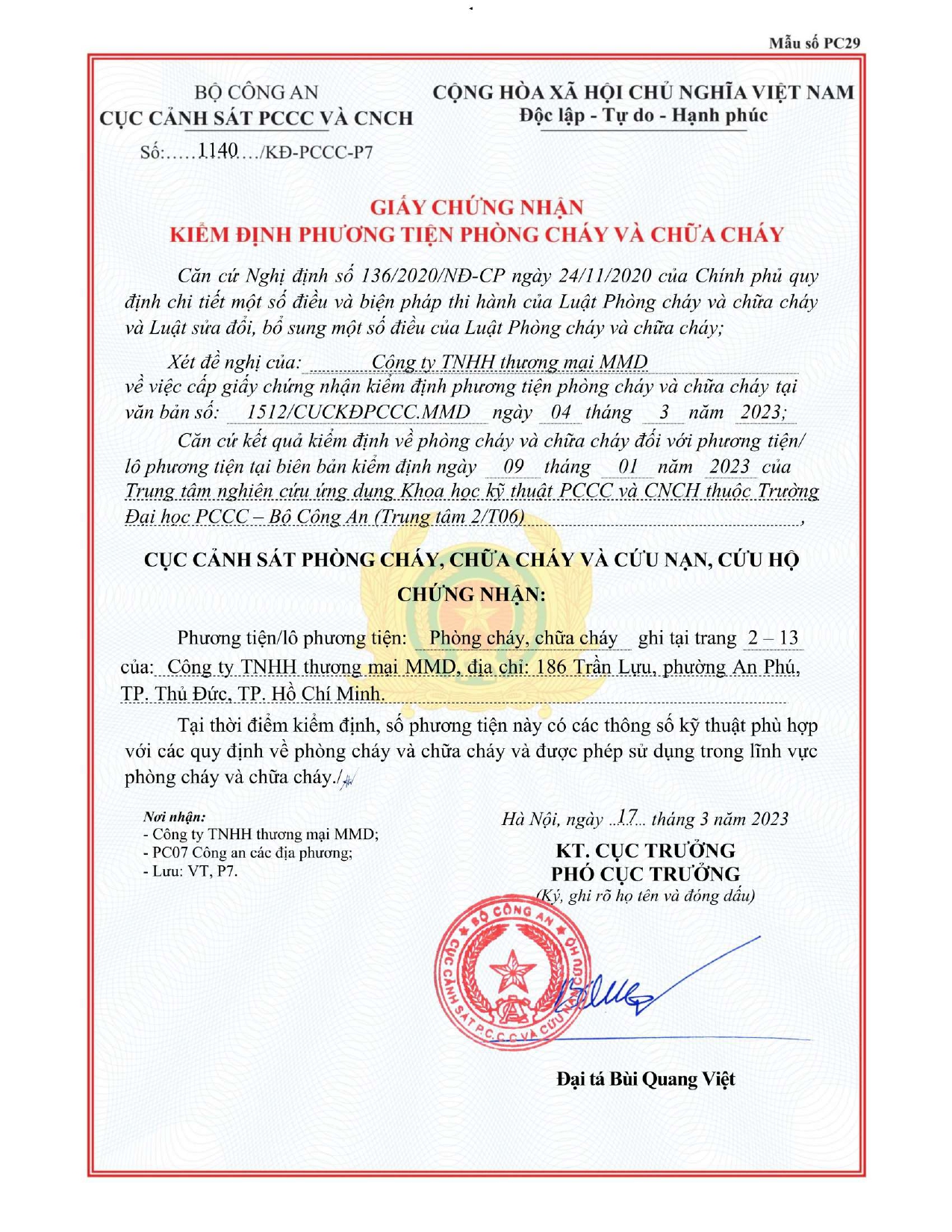 Chứng nhận kiểm định PCCC vách kính